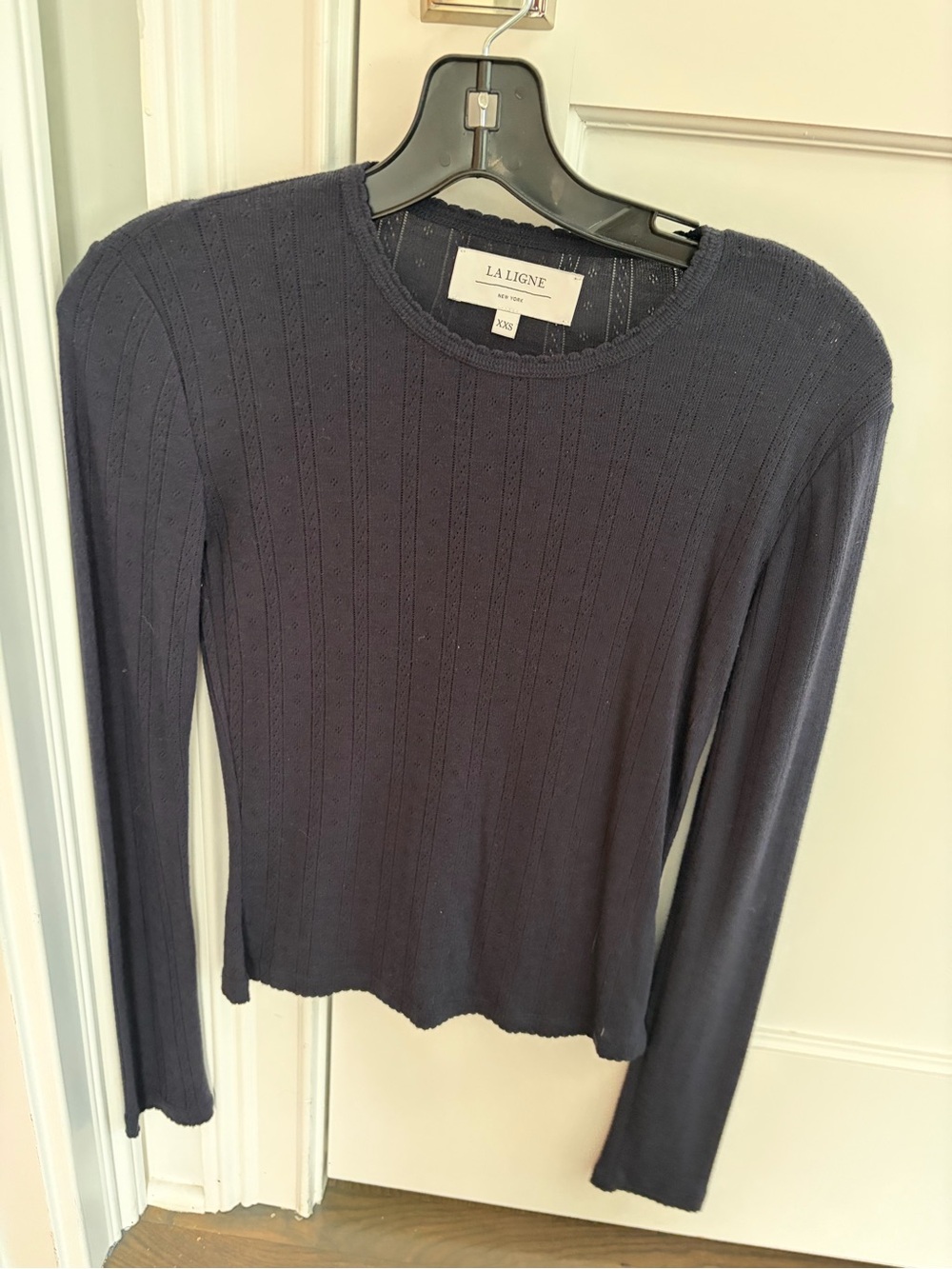 La Ligne Navy Ribbed Long-Sleeve Knit Top